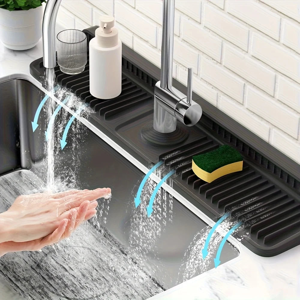 Protector contra salpicaduras para fregadero de cocina con diseño de pendiente de 7°, drenaje rápido, fijación a presión, recogedor de salpicaduras para encimeras de cocina y baño