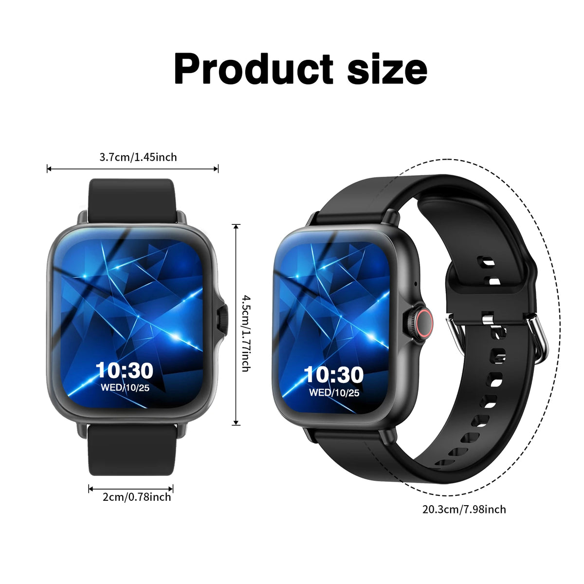 1.83" Touch Screen Smart Watch - Wireless Calling, Silicone Band