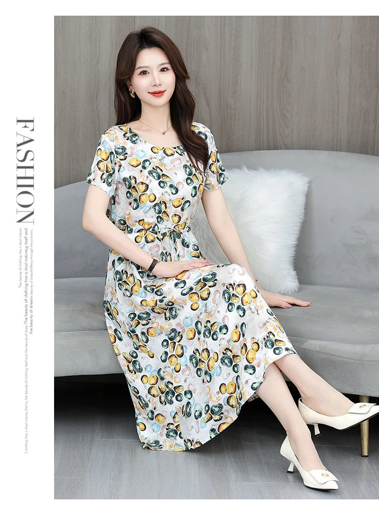 New Elegant Floral Dress  Bohemian plus Size Women Summer Short Sleeve Clothing with Large Hem for Casual Occasions