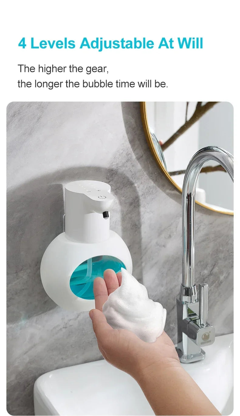 Dispensador automático de jabón 2025 de 420 ml, dispensador de espuma, sensor táctil, dispositivo de lavado de manos con carga USB, montado en la pared