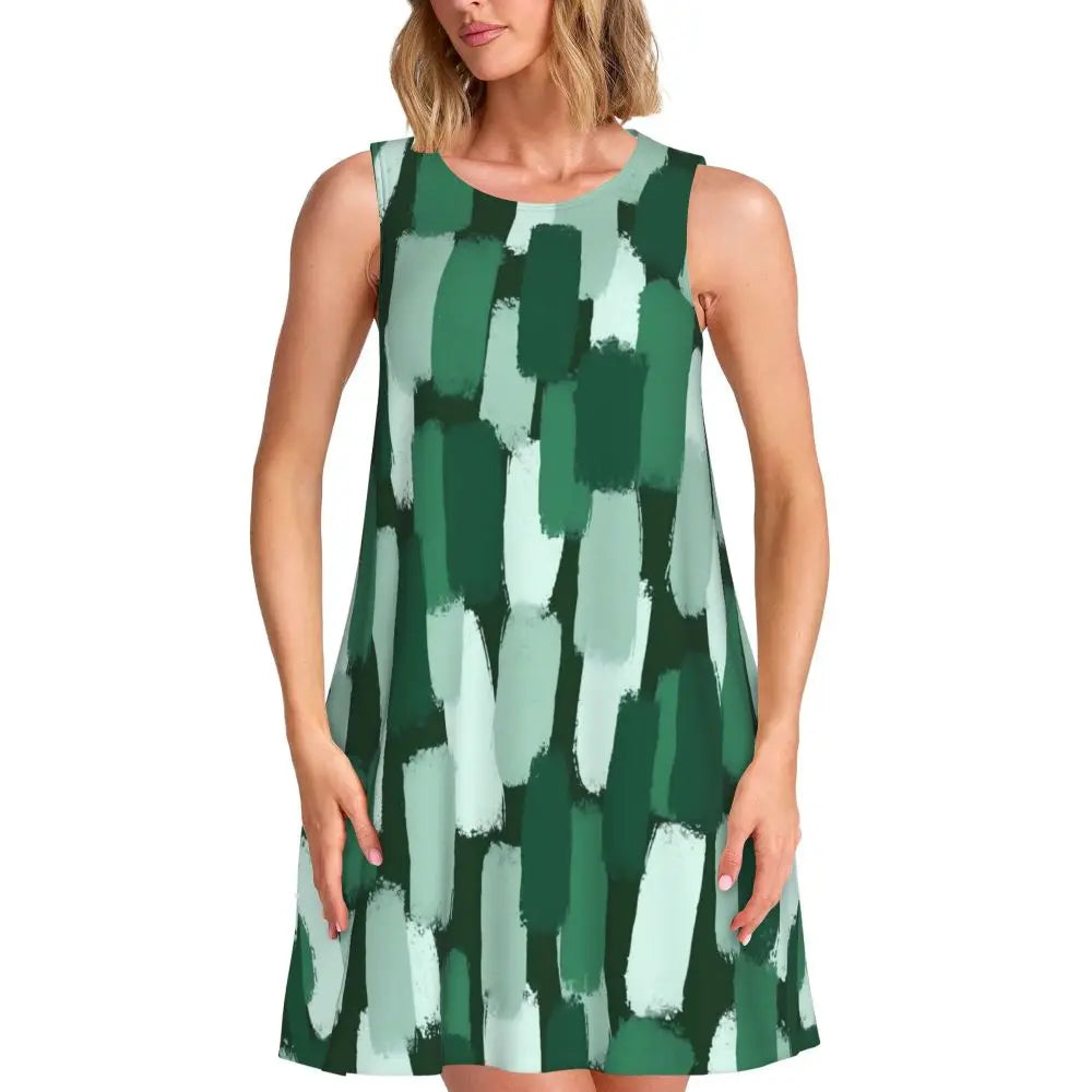 Gold Chains Print Casual Dress Anchor Korean Fashion Dresses Sleeveless Elegant Dress New Arrival Round Neck Lady Print Vestidos