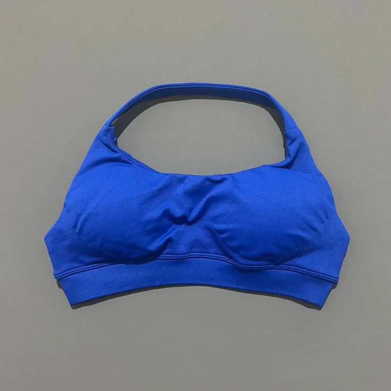 Women Sports Bra Seamless Halter Yoga Clothes Removable Cups Women Workout Clothing Gym Backless Bra Running Workout Tops