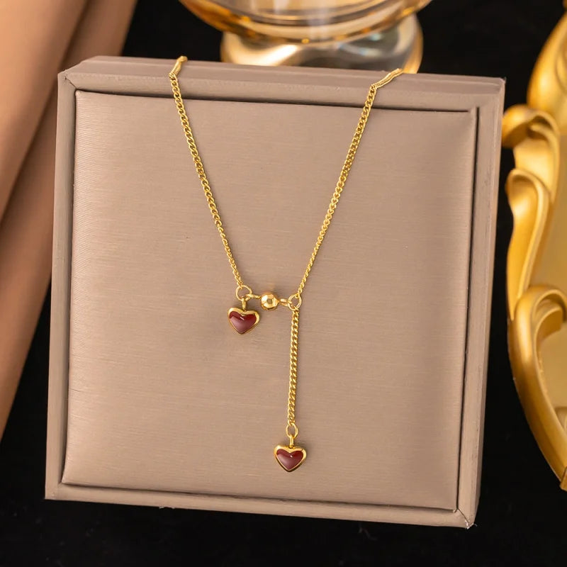 Arrow Through Heart Couple Pendant Necklace - Copper Zircon