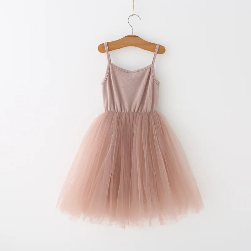 Girls Ribbed Tulle Dress - Sleeveless Princess Gown with Layered Skirt for Toddlers Party Dress for Kids Girl Girls Clothes