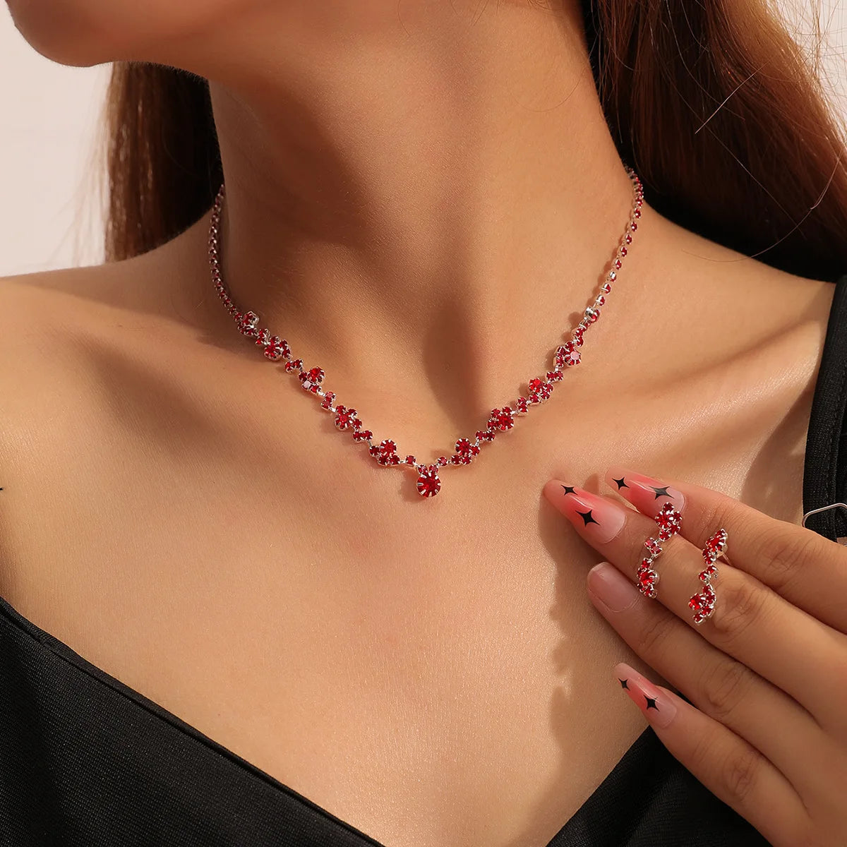 Women'S Fashion Necklace Earrings Set Rhinestone Wedding Accessories Bridal Lady Dangle Earring Pendant Elegant Jewellery Sets