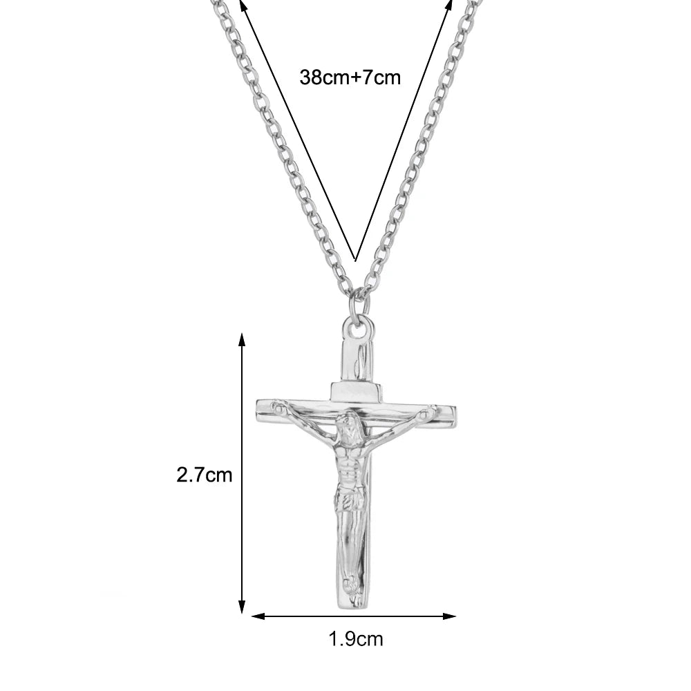 Stainless Steel Jesus Cross Necklace For Women'S Men Gold Color Caravaca Angels Crucifix Charm Choker Rapper Jewelry Hip Hop