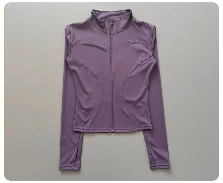 Women's Workout Jacket Stretch Fitted Zip Front Long Sleeve Running Yoga Slimming Waist-Cinching Stand Collar Quick-Dry Sportswe