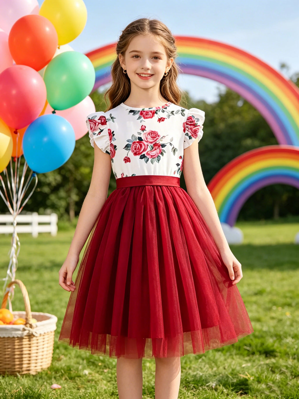 Summer 2026 Children's & Women's Cute Plush Dress with Small Flying Sleeves Round Neck Print Design New Collection