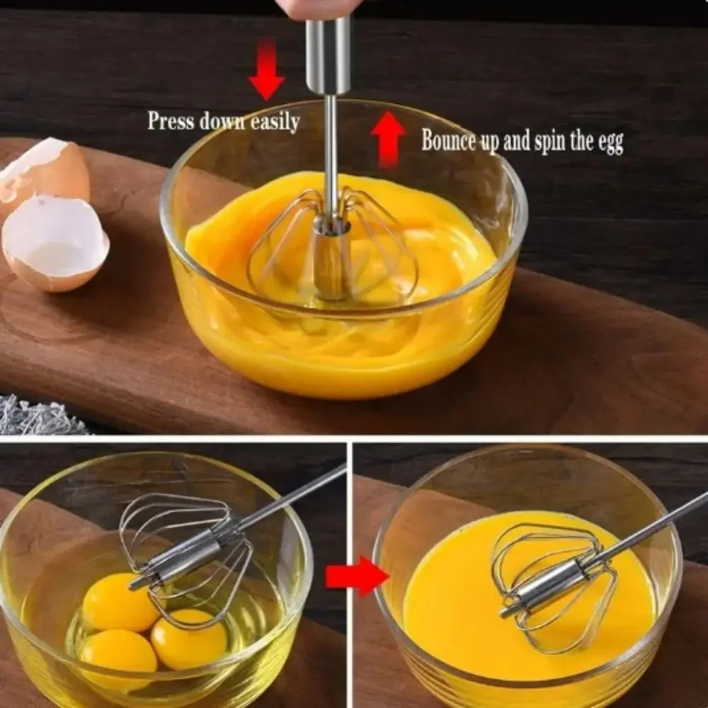 Batidor giratorio de acero inoxidable, mezclador semiautomático, batidor manual, utensilios de cocina para crema, huevos, repostería.