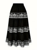 Plus-size women's fashion suitable for travel and recreation with geometric print skirt