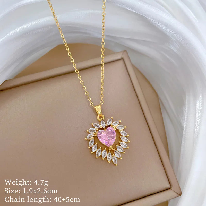 Full Zircon Cross Necklace For Women'S Gold Color Anti-Tarnish Titanium Steel Jewelry