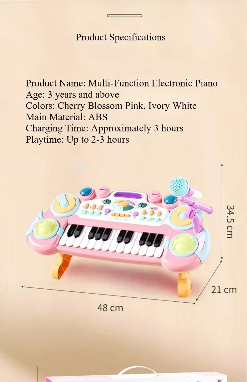 24 Key Kids Piano Keyboard with Microphone Electronic Musical Instrument Interactive Learning Toy Educational Gift for Girls Boy