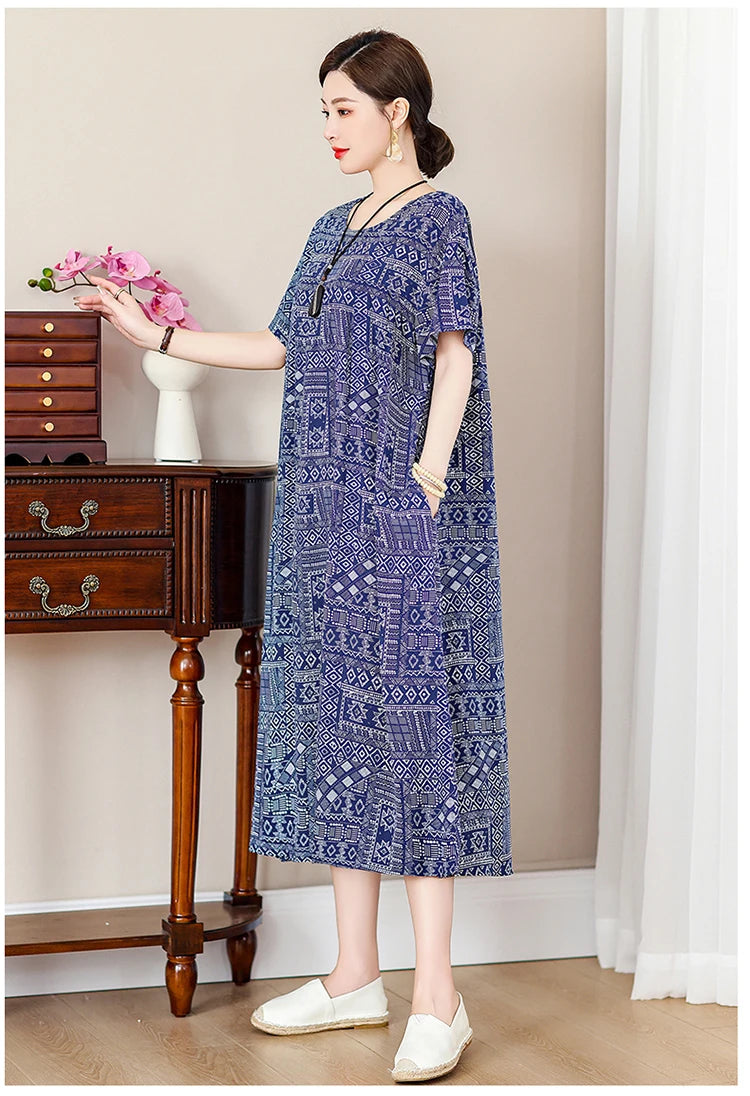 New Fashion Casual Summer Dress For Women Ladies O-Neck Print Short Sleeve Dress plus size Women Clothing