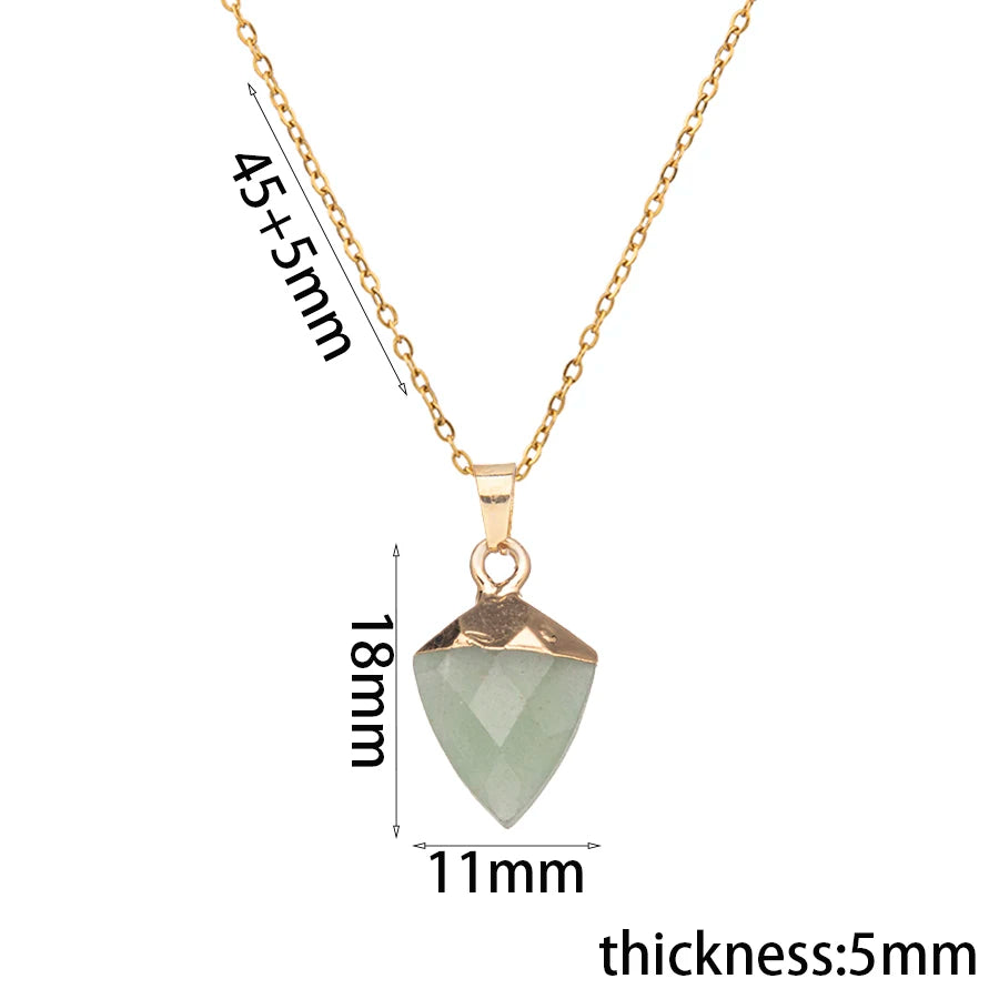 Elegant Stainless Steel Adjustable Agate Pendant Necklace With Natural Crystal Stone Triangular Cusp For Women