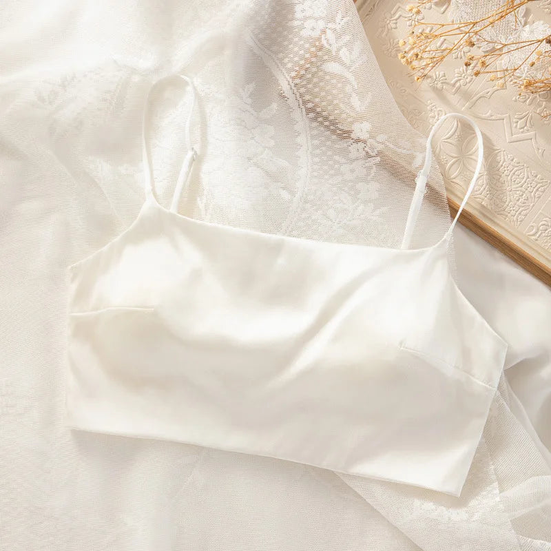 Women's Silk Bra, 93%Silk 7%Spandex Underwear,  Full Cup, Comfortable Female Underwear, Thin padding Brassiere, Camis style