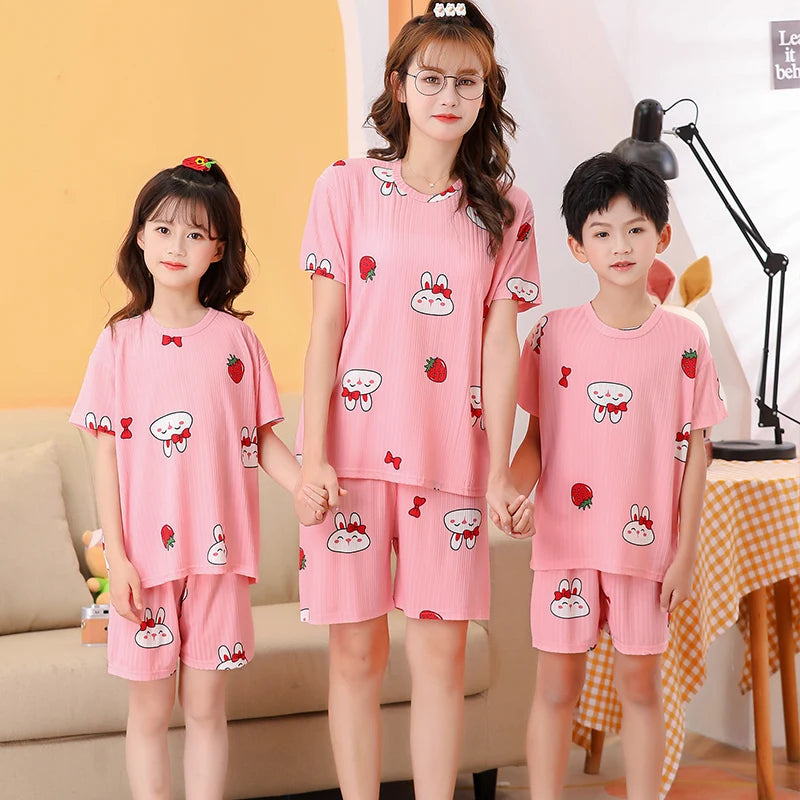 Unisex Kids Summer Pajama Set - Short Sleeve Cute Print Homewear