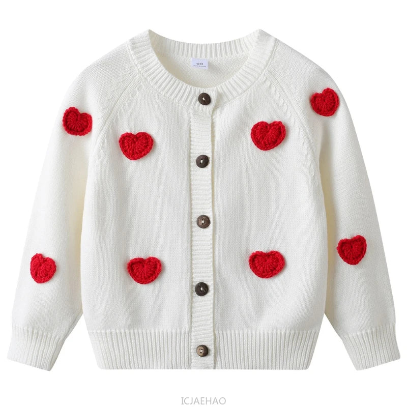 Teen Girl Clothes 2025 Children New Korean Cardigan Girls Knit Jacket Spring Autumn Outfit Style Costume Handmade Heart DIY Kids