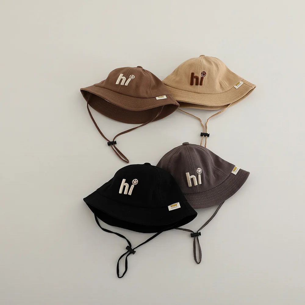 New Embroidered Letter Baby Bucket Hats Spring Sunhat Fishing Hat Sunshade Visor Boy Girl Outdoor Fashion Beach Cap For 6-24M