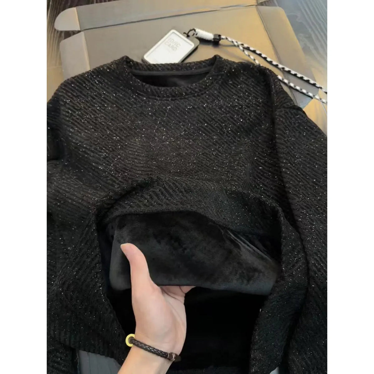 Banmen Men's Long Sleeve Sweatshirt - Black Round Neck Casual Shirt