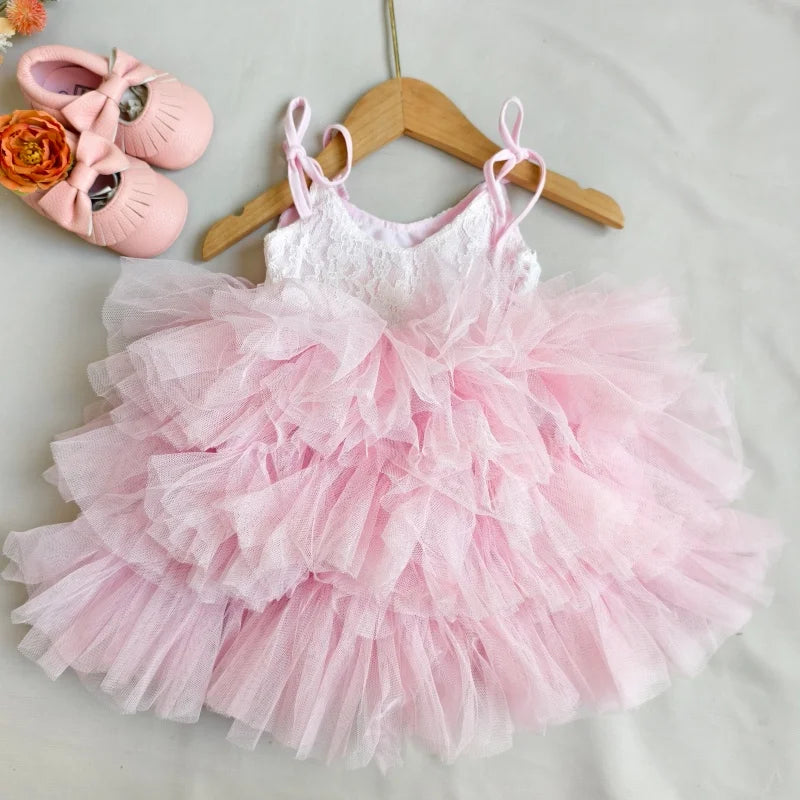 Toddler Girls Lace Tutu Dress for Kids Lovely Layers Ruffles Vestidos Fashion Baby Birthday Party Gown Boutique Wear