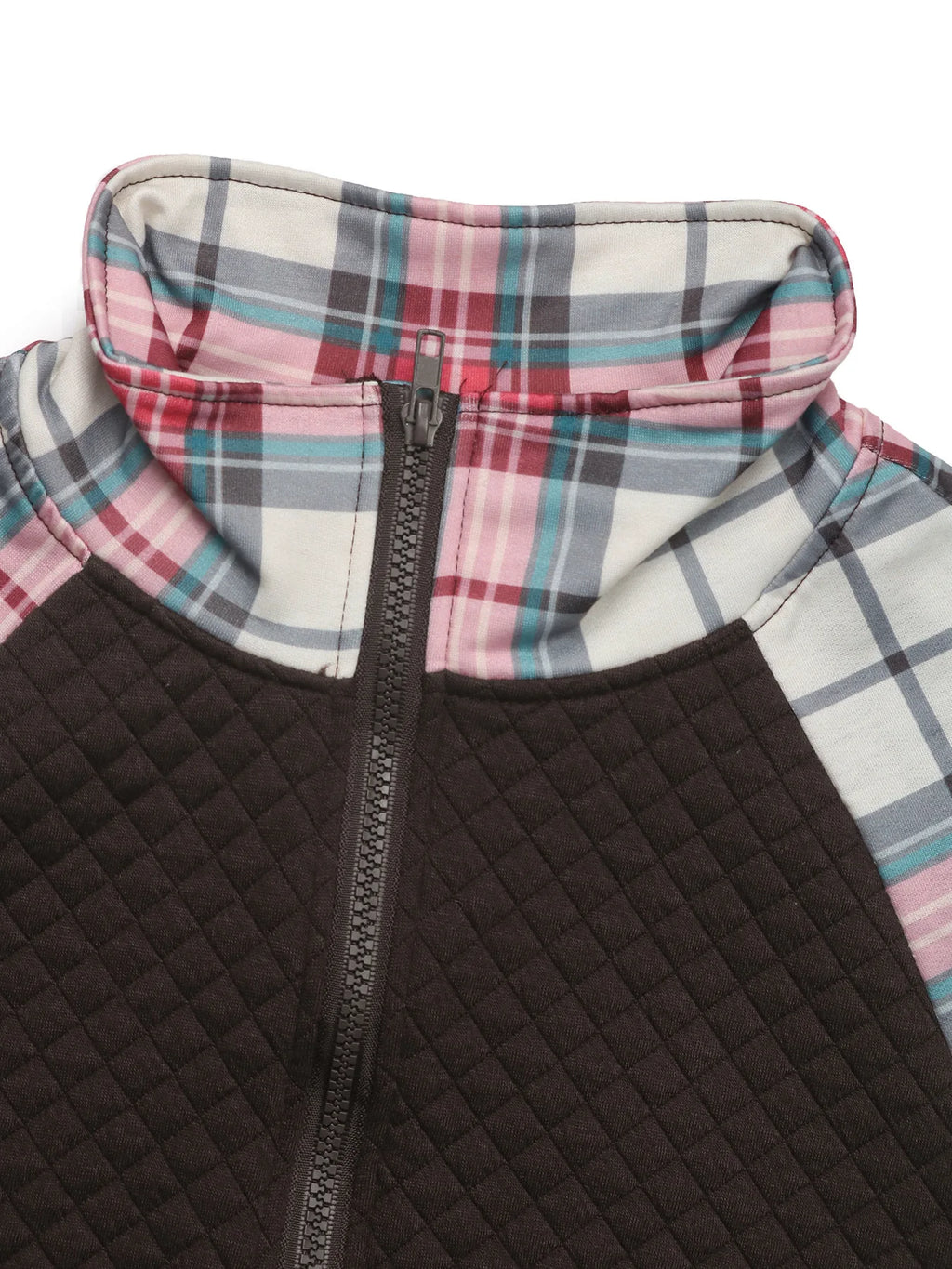 Women's Quilted Half Zip Pullover Plaid Sleeve Kangaroo Pocket Sweatshirt 2026