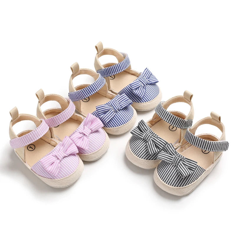Summer Girl Baby Casual Sandals Soft Sole Comfortable Lightweight Walking Shoes Bow Canvas Baby Shoes