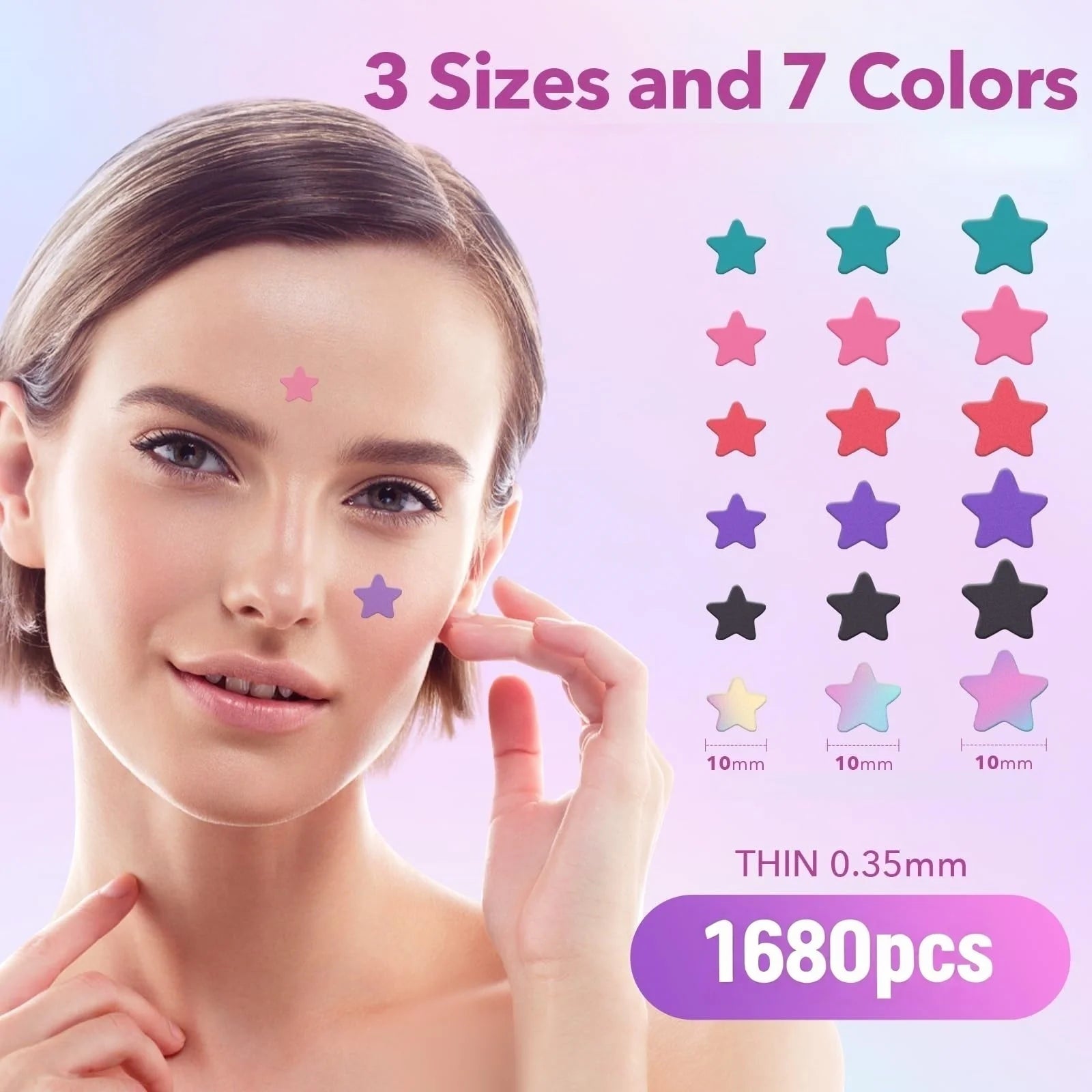 1680 Acne Patches - Gentle And Non-Irritating, Covers Acne And Blemishes - 280 Star Shape Multi-Color Concealer Patches Daily Fa