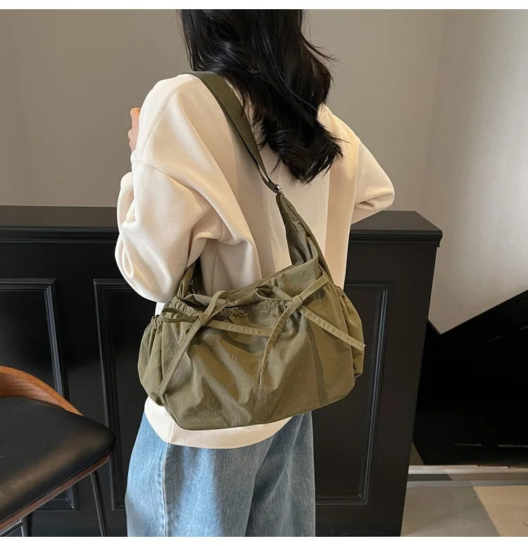 Ruched Fabric Hobo Bags Lightweight Nylon Shoulder Crossbody Bag, Stylish & Adjustable, Perfect for Casual Outfits, Daily Errand
