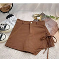 Korean style pink denim skirt female summer new design sense irregular drawstring casual fashion temperament slim A-line skirt.