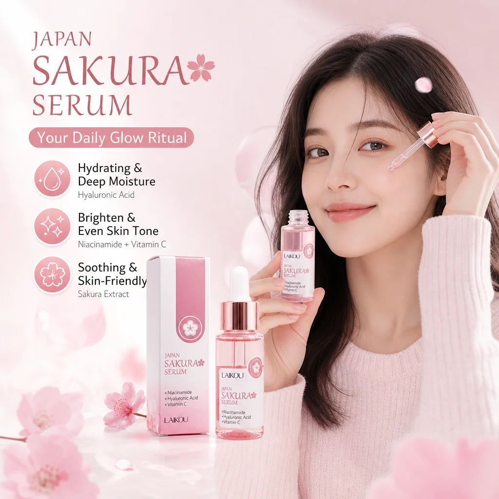 Sakura Serum Niacinamide Hyaluronic Acid Vitamin C Brightening Hydrating Moisturizing Glow Boost Daily Facial Skin Care Essence