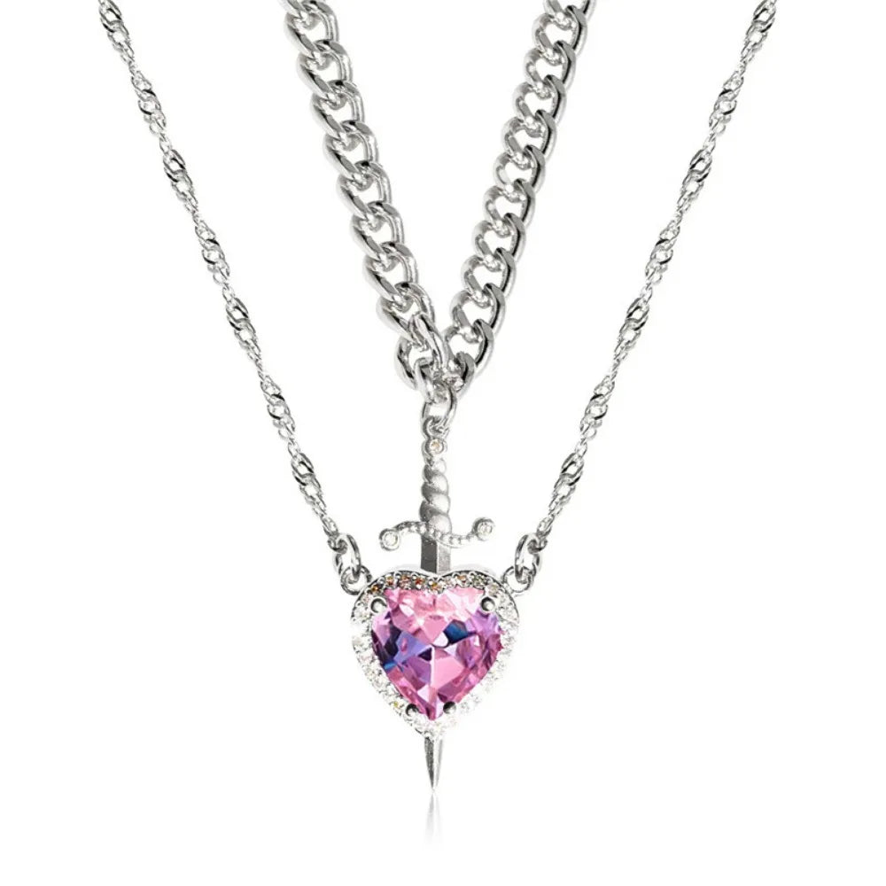 The Snow White Couple Necklace Heart and Sword Pendant Necklace for Women Romantic Valentine's Day Jewelry Gifts