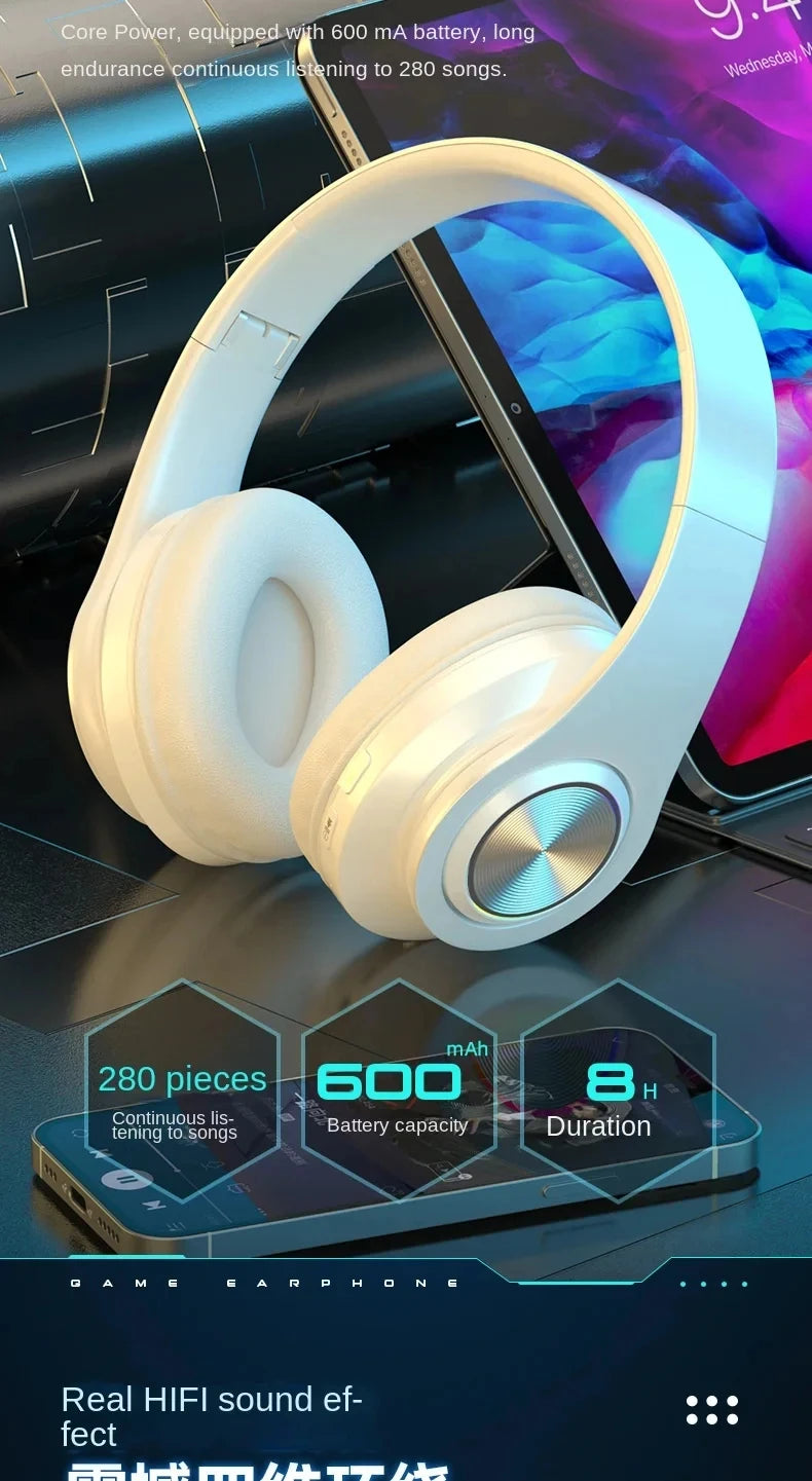 Bluetooth Headphones RGB Lighting Noise Cancellation Foldable Headsets Over Ear Stereo HIFI Sports Headset TF Music Player B39