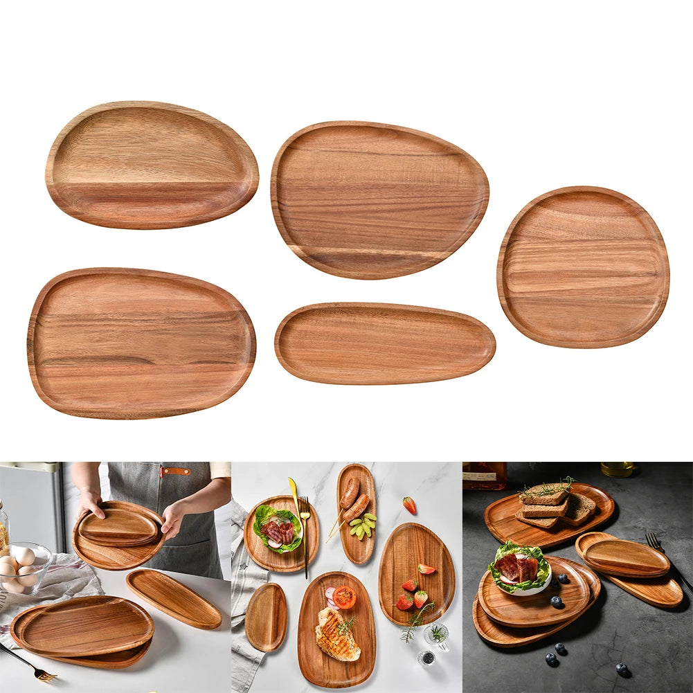 Wood Dinner Plates Irregular Oval Serving Tray Fruit Dishes Dry Fruit Sushi Tea Tray Bread Wooden Plate Home Decoration