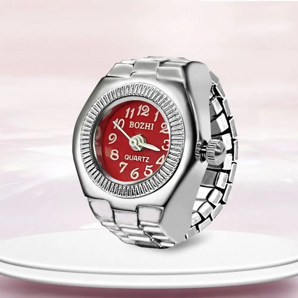 Finger Ring Watch For Couples Vintage Punk Heart Shape Quartz Clock With Adjustable Elastic Strap
