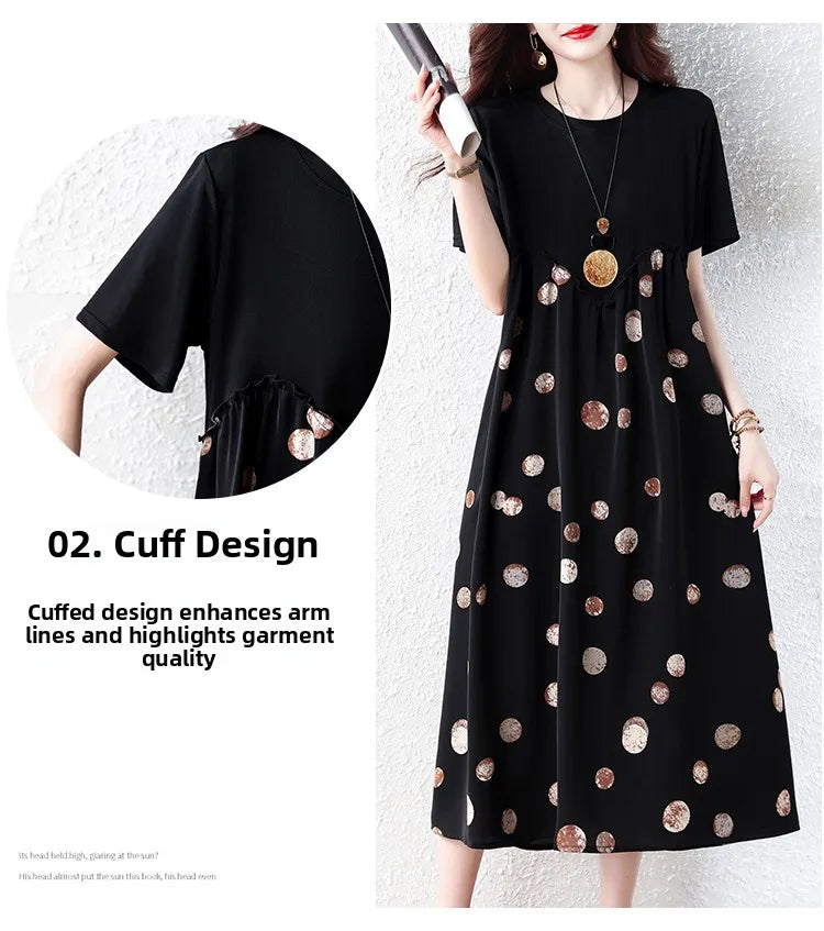 Summer New plus Size Polka Dot Dress Color Block Loose Fitting Slimming Effect Casual Commute Style Women's Dress