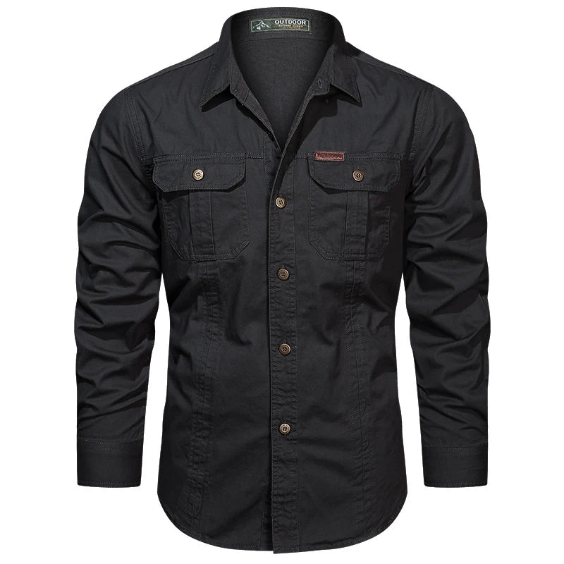 Brand Clothing Men's Cargo Shirt Long Sleeve Cotton Overshirt High Quality Casual Military Style 5XL