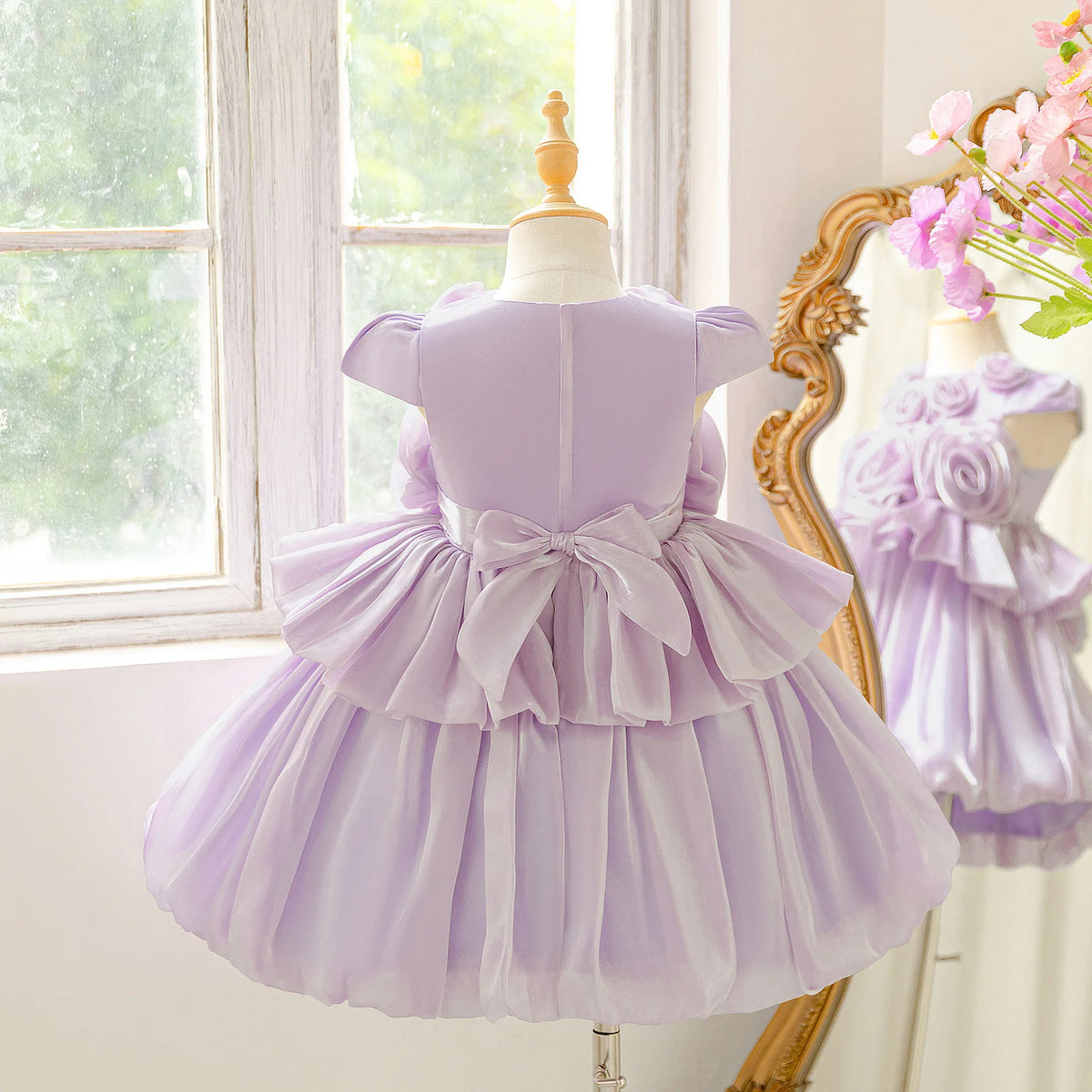 HETISO Summer Flower Party Girls Dresses Purple Kids Birthday Pageant Princess Gown Child Wedding Bridesmaid Prom Costume