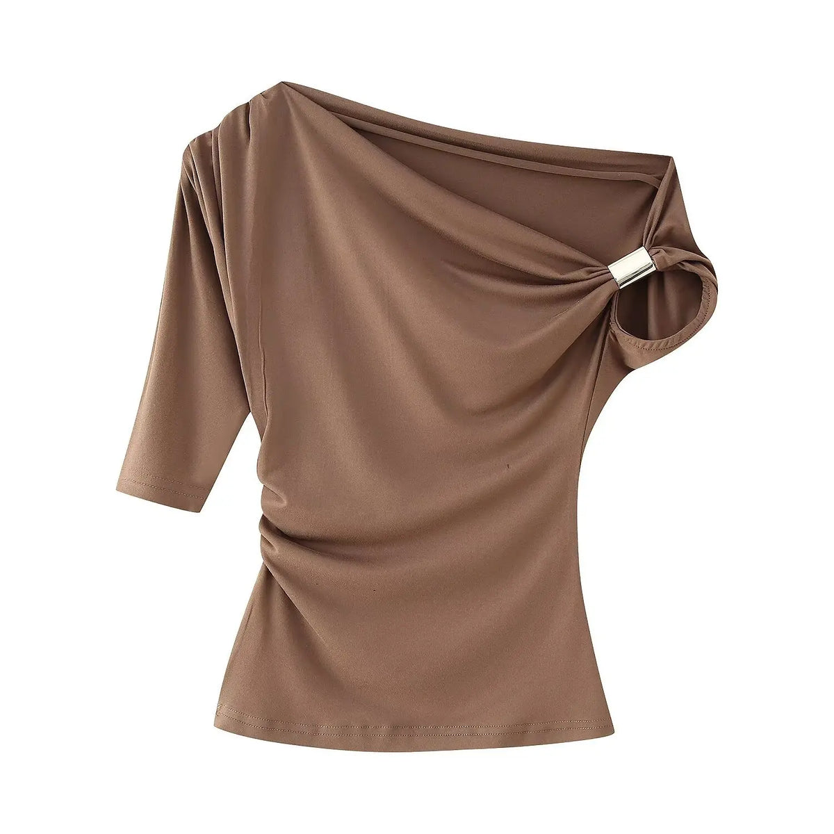 Lauzuola Women's Asymmetric Short Sleeve T-Shirt - Solid Broadcloth
