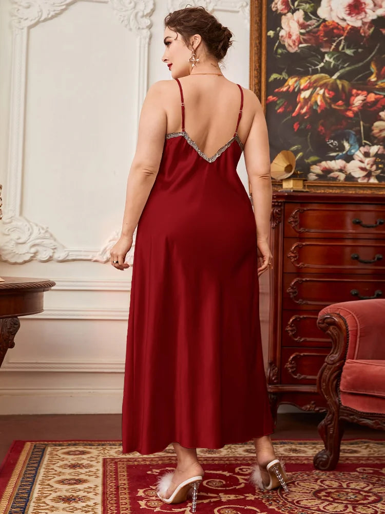 Extra Large Size Long Loungewear 150kg Plus Size Ins Trend Maxi Nightdress Sexy Loose Ice Silk Suspender Nightgown Summer Pajama