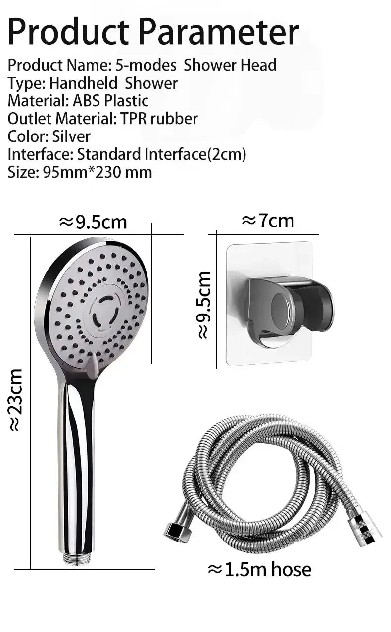 Bathroom Pressurized Hand Shower Package Accessories Shower Nozzle Large Water Output 5 Models Universal Adaptation Save Water