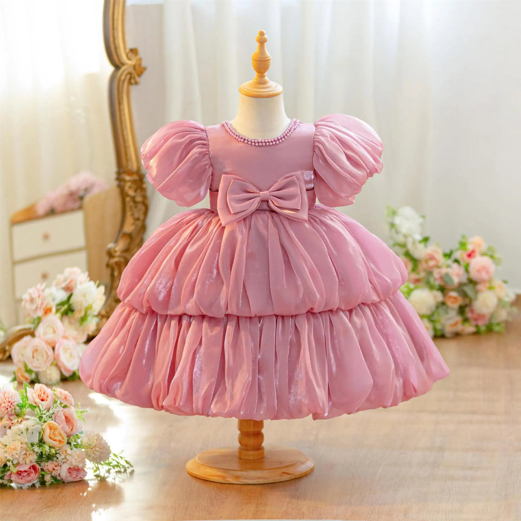 Hetiso Baby Girls Party Dress Puff Sleeve Newborn Birthday Ball Gown Beading Infant Christmas Holiday Frocks 0-2 Years