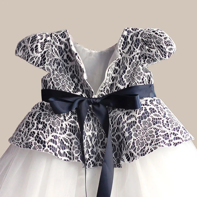 HETISO Lace Flower Girl Dress TUTU style Silk Belt Princess Kids Dresses 3 colors leopard Girls Party Dress for 1-6T