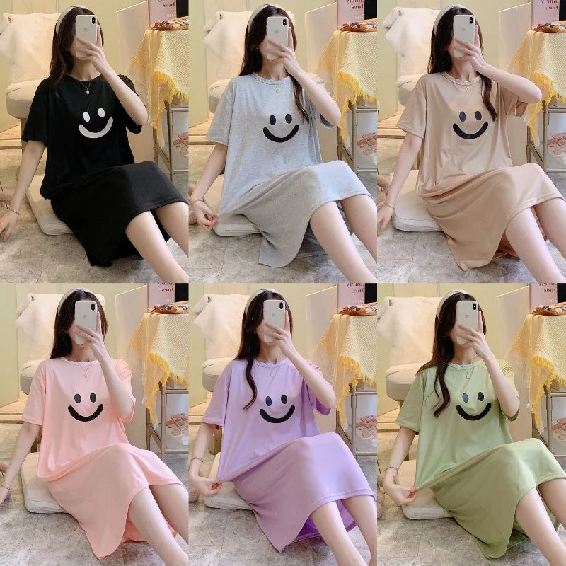 Summer Women Nightgown Lady Casual Short-sleeve Long Dress Loose Girl Loungewear Student Dress Outside Woman Casual Home Dress