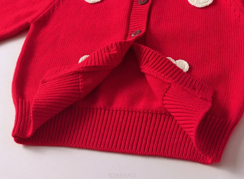 Teen Girl Clothes 2025 Children New Korean Cardigan Girls Knit Jacket Spring Autumn Outfit Style Costume Handmade Heart DIY Kids