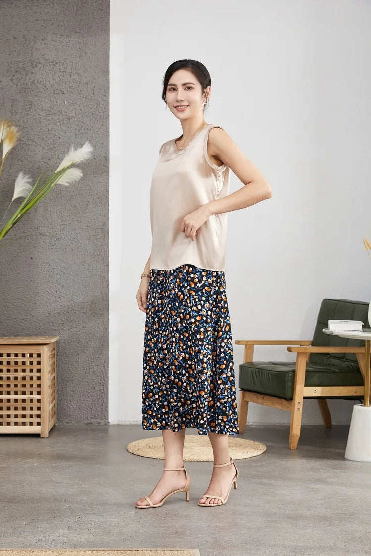 Heavy Silk Women's Sleeveless Top T-shirt Autumn Silk Top Silk Satin Bottom Top Solid Color T-shirts Satin Shirts for Women