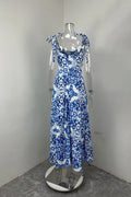 2026 Summer Elegant Woman Dress Spaghetti Strap Blue Floral Print Dresses High Waist Maxi Dress Blue White Print Slip Long Dress