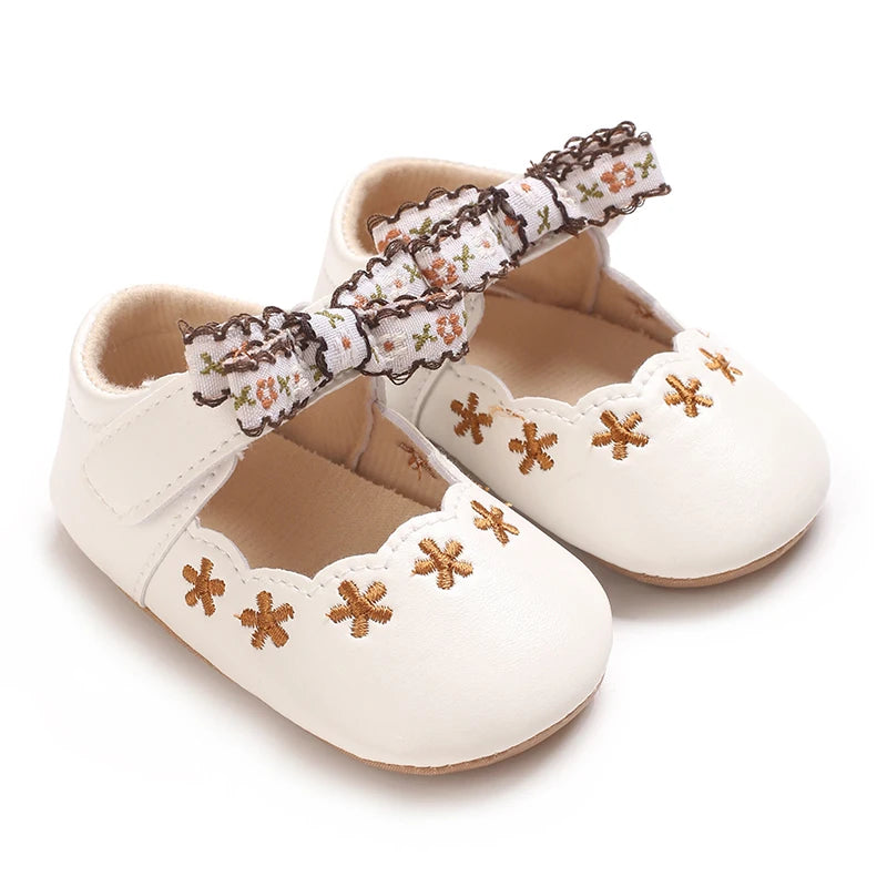 New big bow floral 0-18 months baby princess shoes sandals breathable PU upper walking shoes
