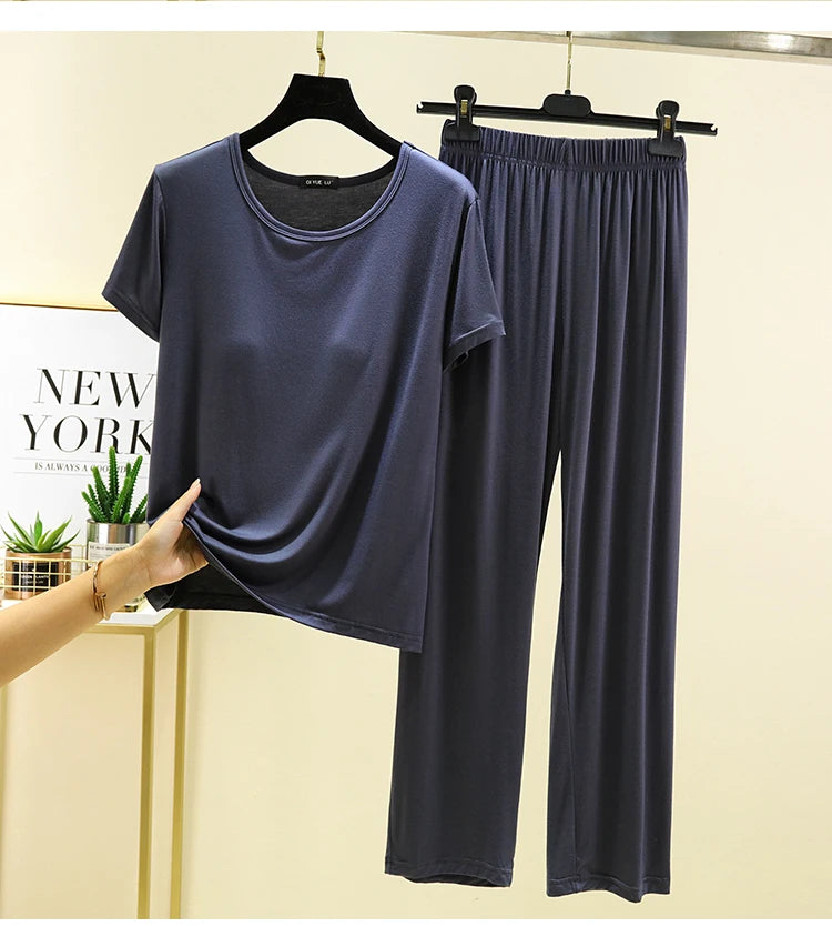 Women's Modal Two-Piece Pajama Set - Loose Lightweight Loungewear