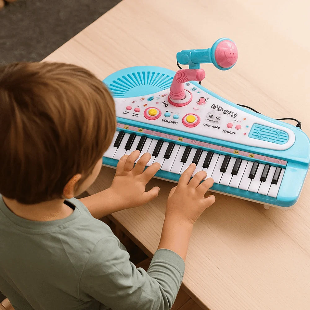 Plastic 37 Key Piano Musical with Microphone Montessori 37 Key Electronic Keyboard Simulation Multifunctional Electronic Piano