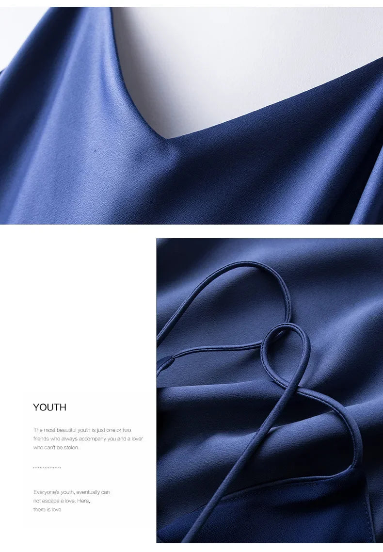 Silk Satin Wrap Dress Women's Base Fashion Spring Summer Beach Holiday Long Dress V-neck Sleeveless Empire Waist Ankle-length